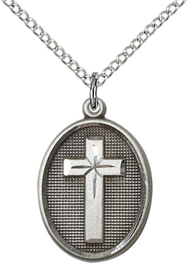 STERLING SILVER CROSS PENDANT ON A CHAIN - 3/4" x 7/8"
